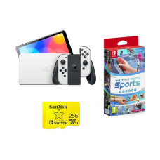 NINTENDO Switch OLED, Sports & 256 GB Memory Card Bundle – White