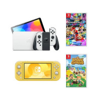 NINTENDO Switch OLED, Switch Lite, Animal Crossing & Mario Kart 8 Deluxe Bundle – White & Yellow