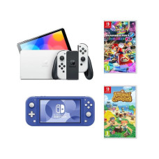 NINTENDO Switch OLED, Switch Lite, Animal Crossing & Mario Kart 8 Deluxe Bundle – White & Blue