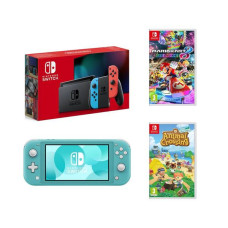 NINTENDO Switch, Switch Lite, Animal Crossing & Mario Kart 8 Deluxe Bundle – Neon & Turquoise