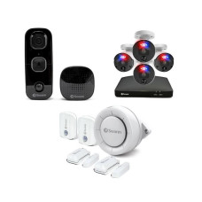 SWANN 8-Channel 4K Ultra HD NVR Security System, Smart Indoor Siren, Sensors & Video Doorbell Bundle – 2 TB, 4 Cameras