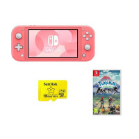NINTENDO Switch Lite Coral, Pokemon Legends: Arceus & SanDisk 256 GB Memory Card Bundle