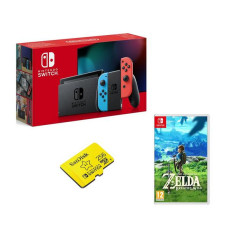 NINTENDO Switch Neon, The Legend of Zelda: Breath of the Wild & SanDisk 256 GB Memory Card Bundle