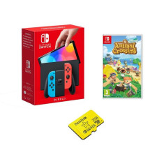 NINTENDO Switch OLED Neon, Animal Crossing: New Horizons & SanDisk 256 GB Memory Card Bundle