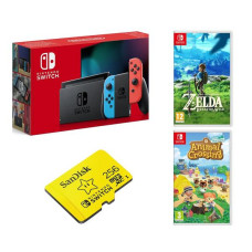 NINTENDO Switch Neon, Animal Crossing: New Horizons, The Legend of Zelda: Breath of the Wild & 256 GB Memory Card Bundle