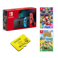 NINTENDO Switch, Animal Crossing: New Horizons, Mario Kart 8 Deluxe & SanDisk 256 GB Memory Card Bundle – Neon Red & Blue