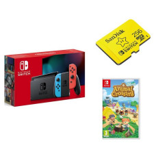 NINTENDO Switch, Animal Crossing: New Horizons & SanDisk 256 GB Memory Card Bundle – Neon Red & Blue