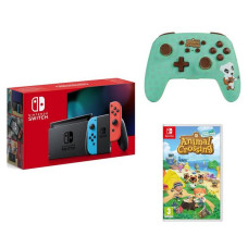 NINTENDO Switch, Animal Crossing: New Horizons & Wireless Controller Bundle – Neon Red & Blue