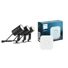 PHILIPS HUE Lily White and Colour Smart LED Outdoor Base Kit & Bridge Smart Lighting Hub Bundle