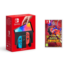 NINTENDO Switch OLED Neon Red & Blue & Pokémon Scarlet Bundle