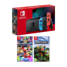 NINTENDO Switch Neon Red & Blue, Minecraft & Mario Kart 8 Deluxe Bundle