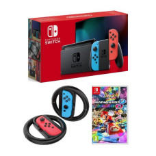 NINTENDO Switch Neon, Mario Kart 8 & Joy-Con Racing Wheels Bundle